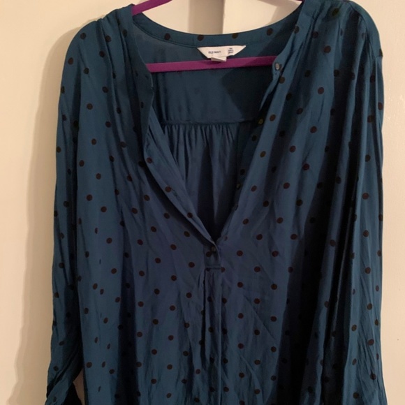XXL Old Navy long sleeve tunic green polka dot - Picture 1 of 2